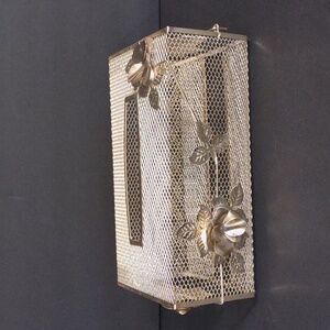Vintage Hollywood Regency Tissue Box Mesh Roses Floral Gold Tone Side Loading